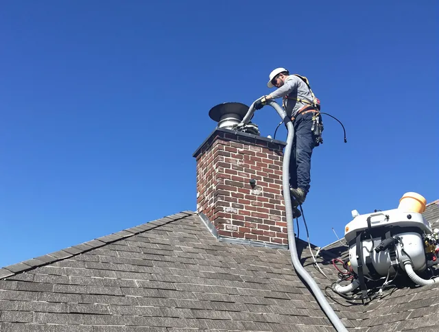 Dedicated Plainville Chimney Sweep team member cleaning a chimney in Plainville, CT