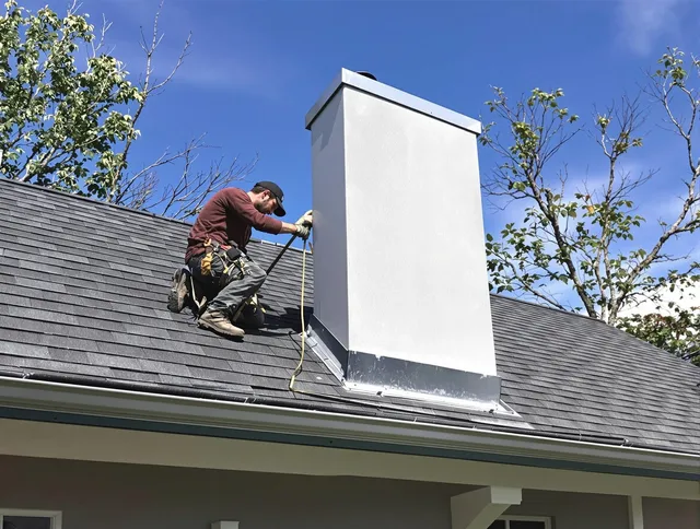 Plainville Chimney Sweep team member finishing chimney construction in Plainville, CT