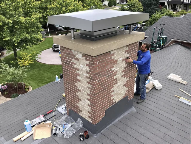 Plainville Chimney Sweep team working on a custom chimney remodel in Plainville, CT