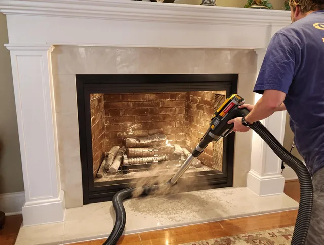 Fireplace cleaning performed by Plainville Chimney Sweep in Plainville, CT